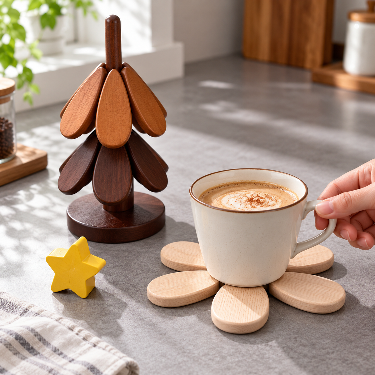 Christmas Tree Trivet Set with Display Stand