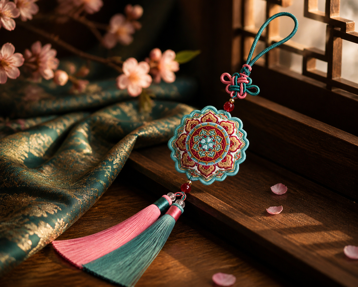 Embroidered Chinese Sachet Hanging Ornament with Tassel