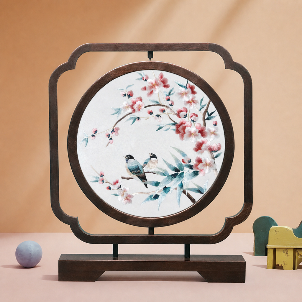 Handmade Double-Sided Su Embroidery Table Screen