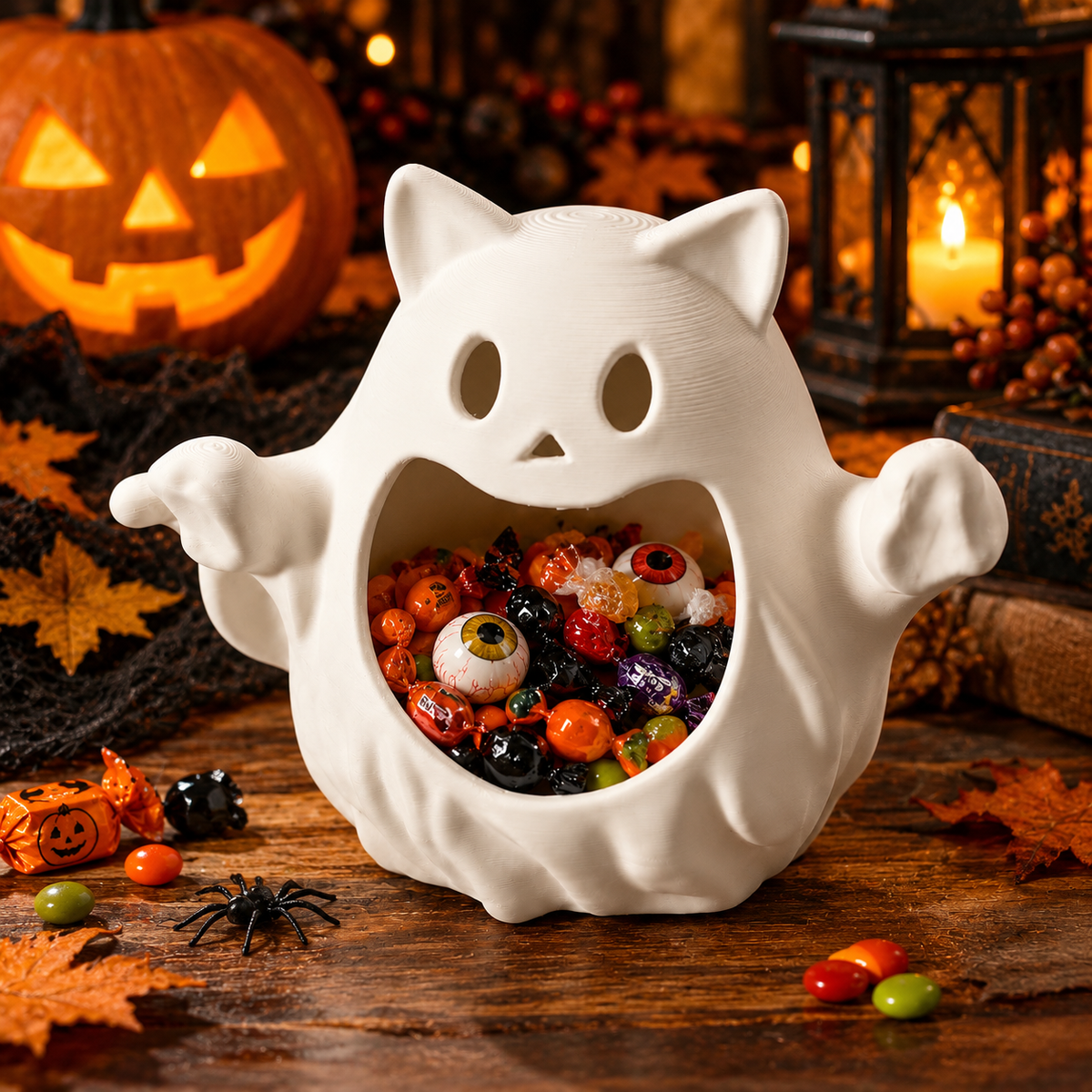 Ghost Cat Halloween Candy Dish