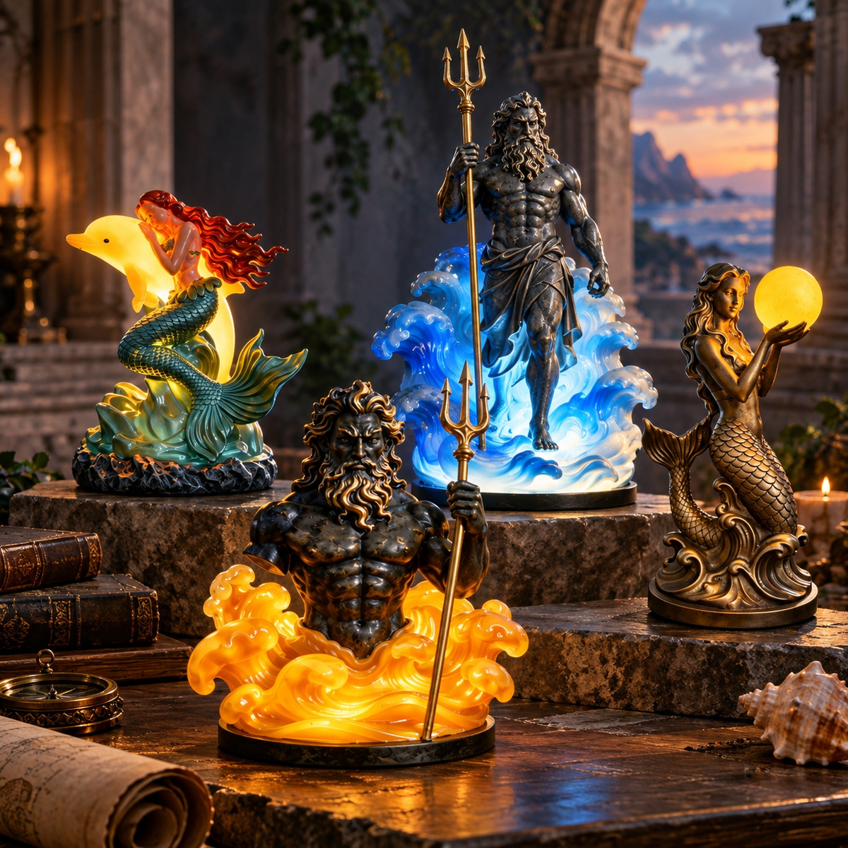 Mythology Resin Sculptures with Decorative Lighting