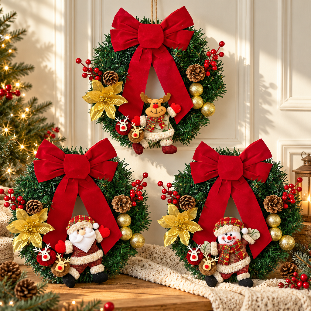 Christmas Character Bow Wreath Hanging Decoration