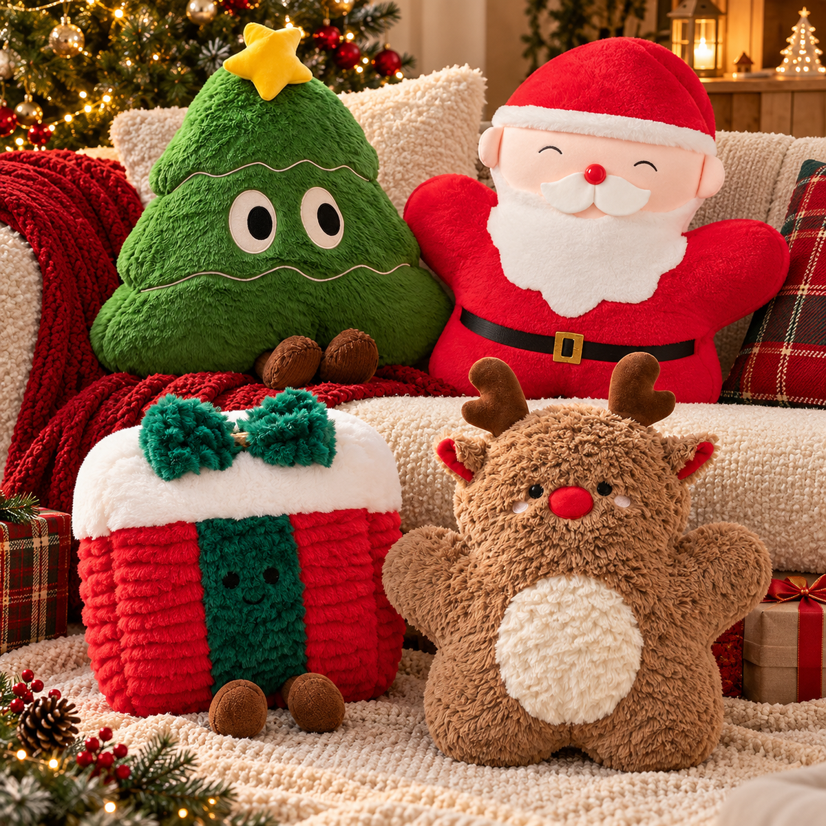Christmas Character and Motif Plush Cushions