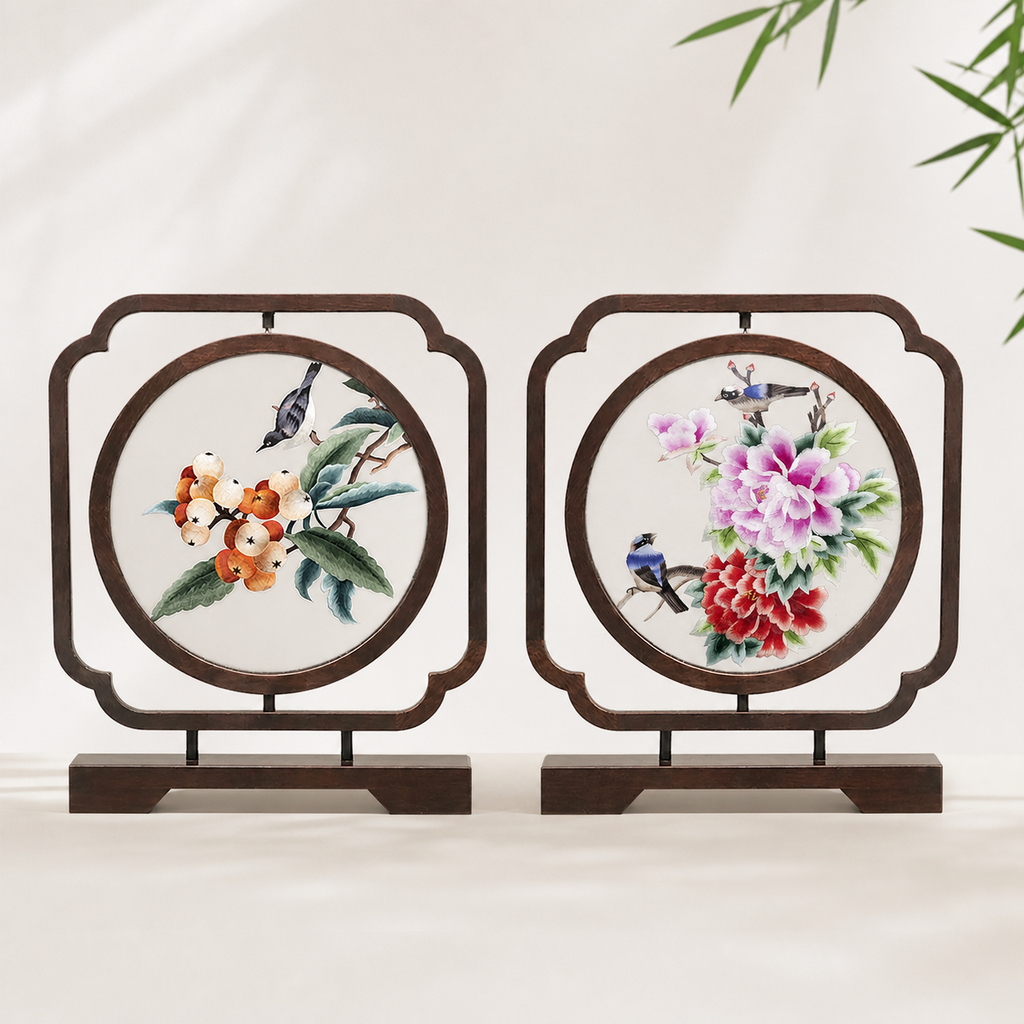 Handmade Double-Sided Su Embroidery Table Screen