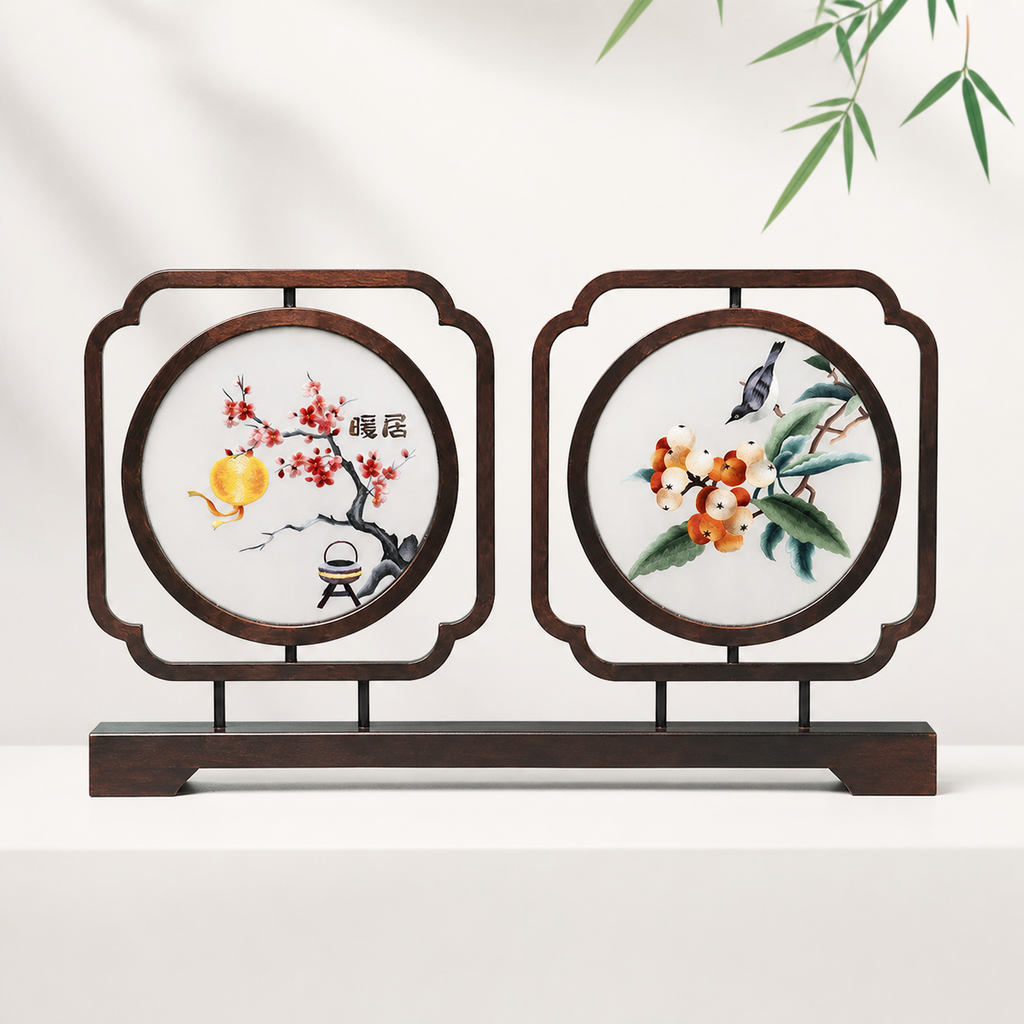 Handmade Double-Sided Su Embroidery Table Screen