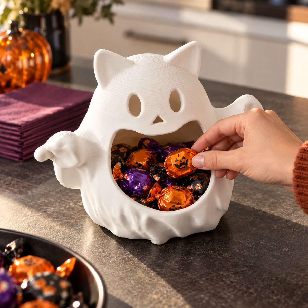 Ghost Cat Halloween Candy Dish