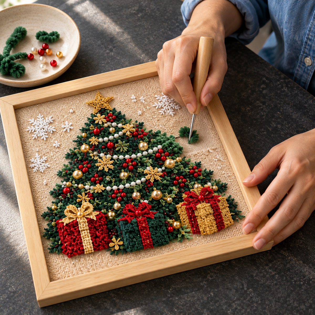 3D Christmas Tree Fabric Poke-Art Kit