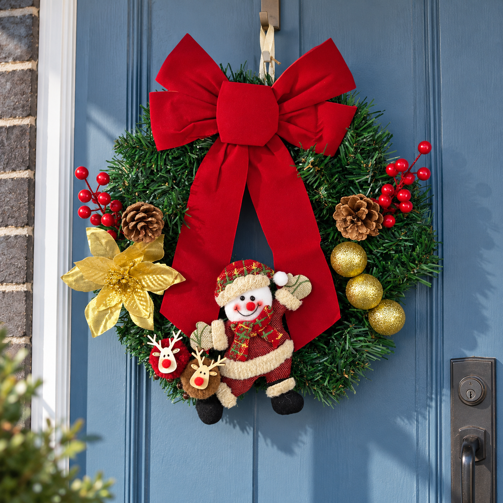 Christmas Character Bow Wreath Hanging Decoration