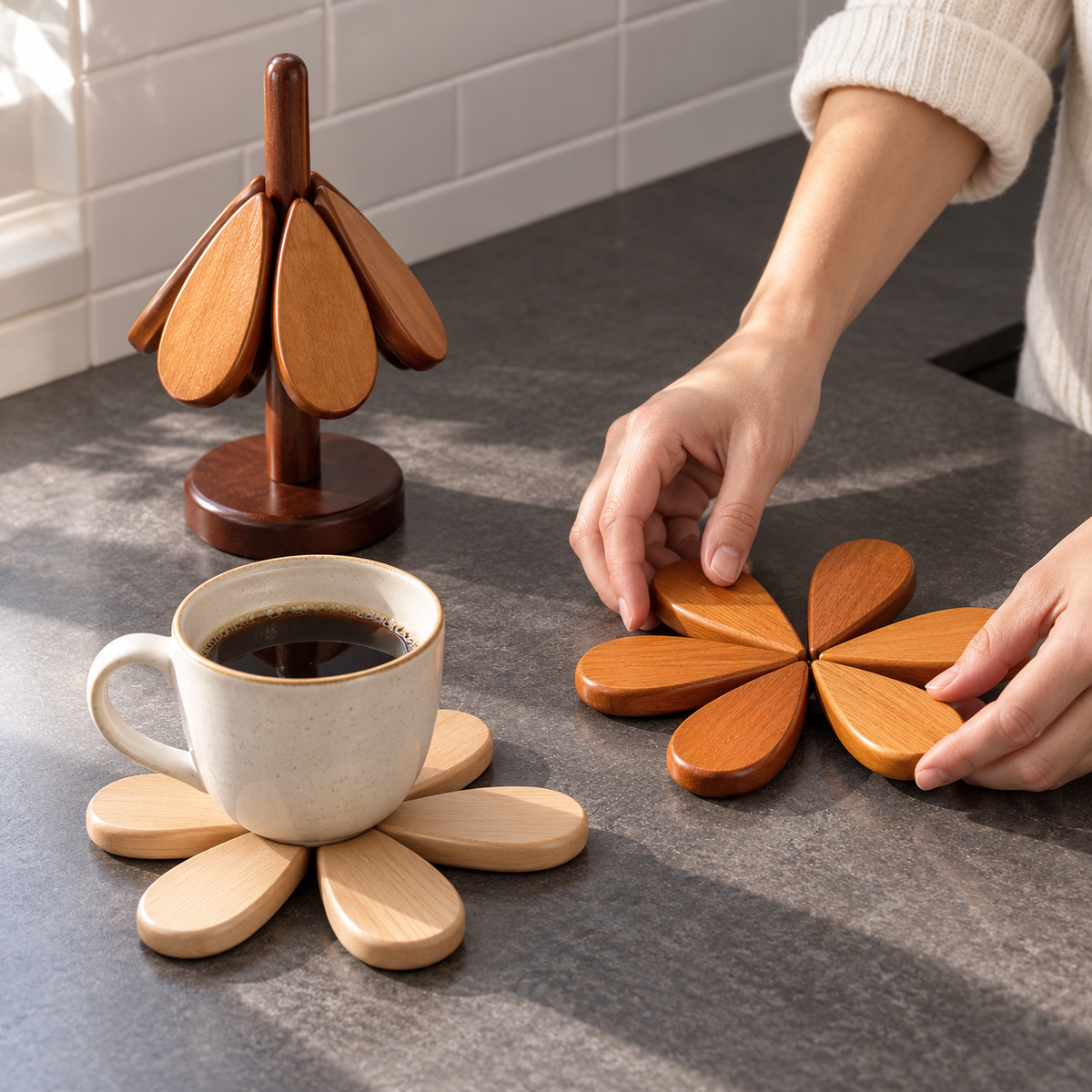 Christmas Tree Trivet Set with Display Stand
