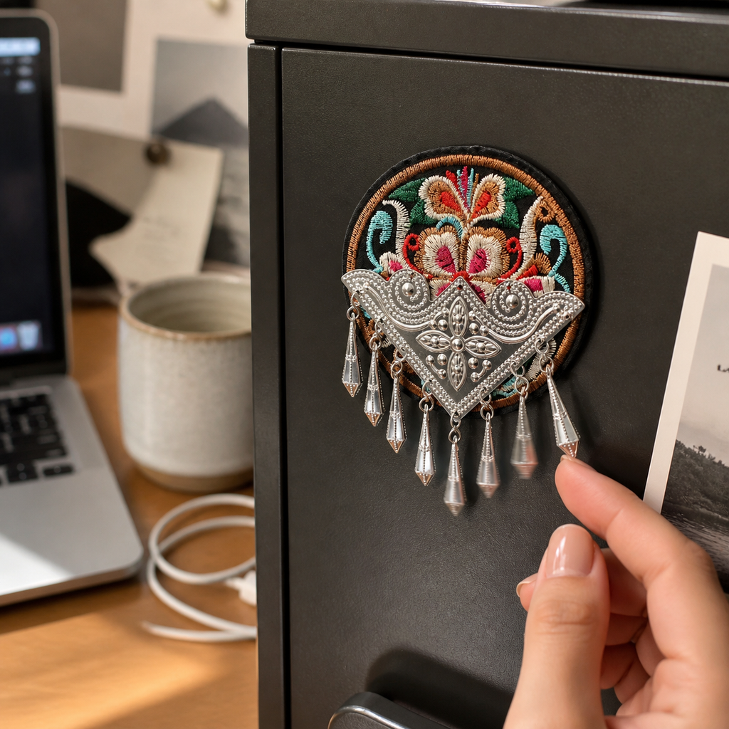 Miao Embroidery Fridge Magnet with Silver-Tone Tassel