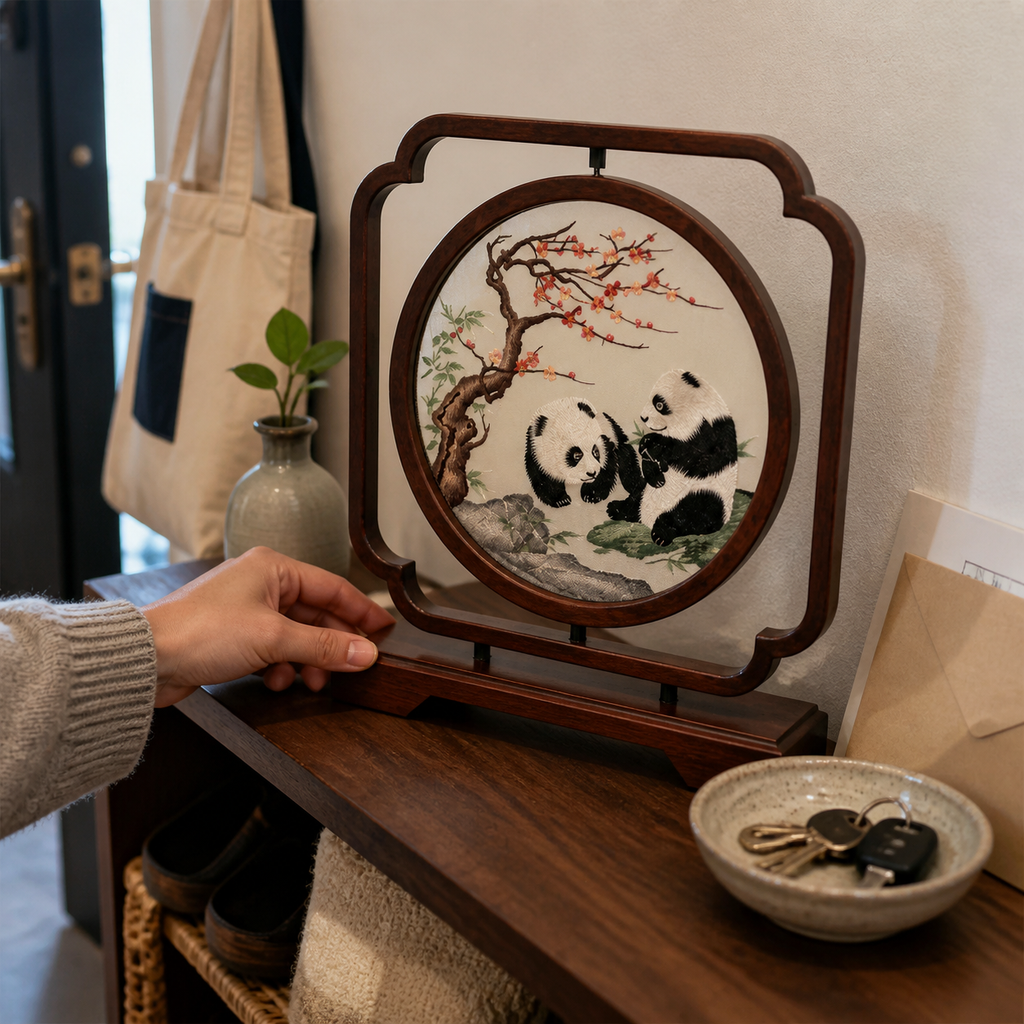 Handmade Double-Sided Su Embroidery Table Screen