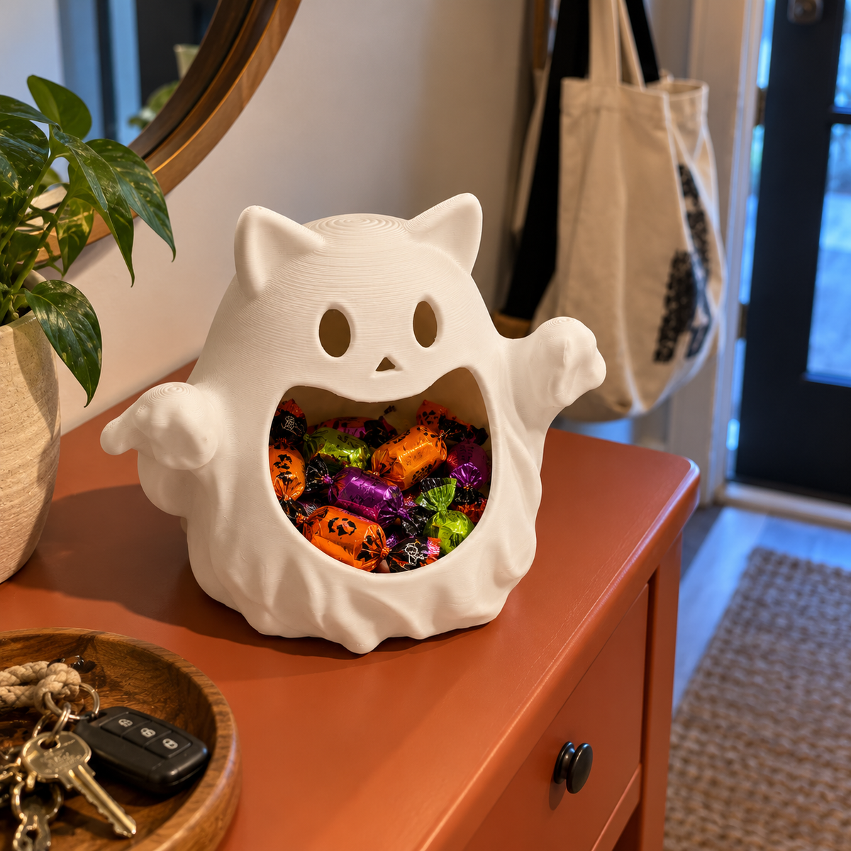 Ghost Cat Halloween Candy Dish