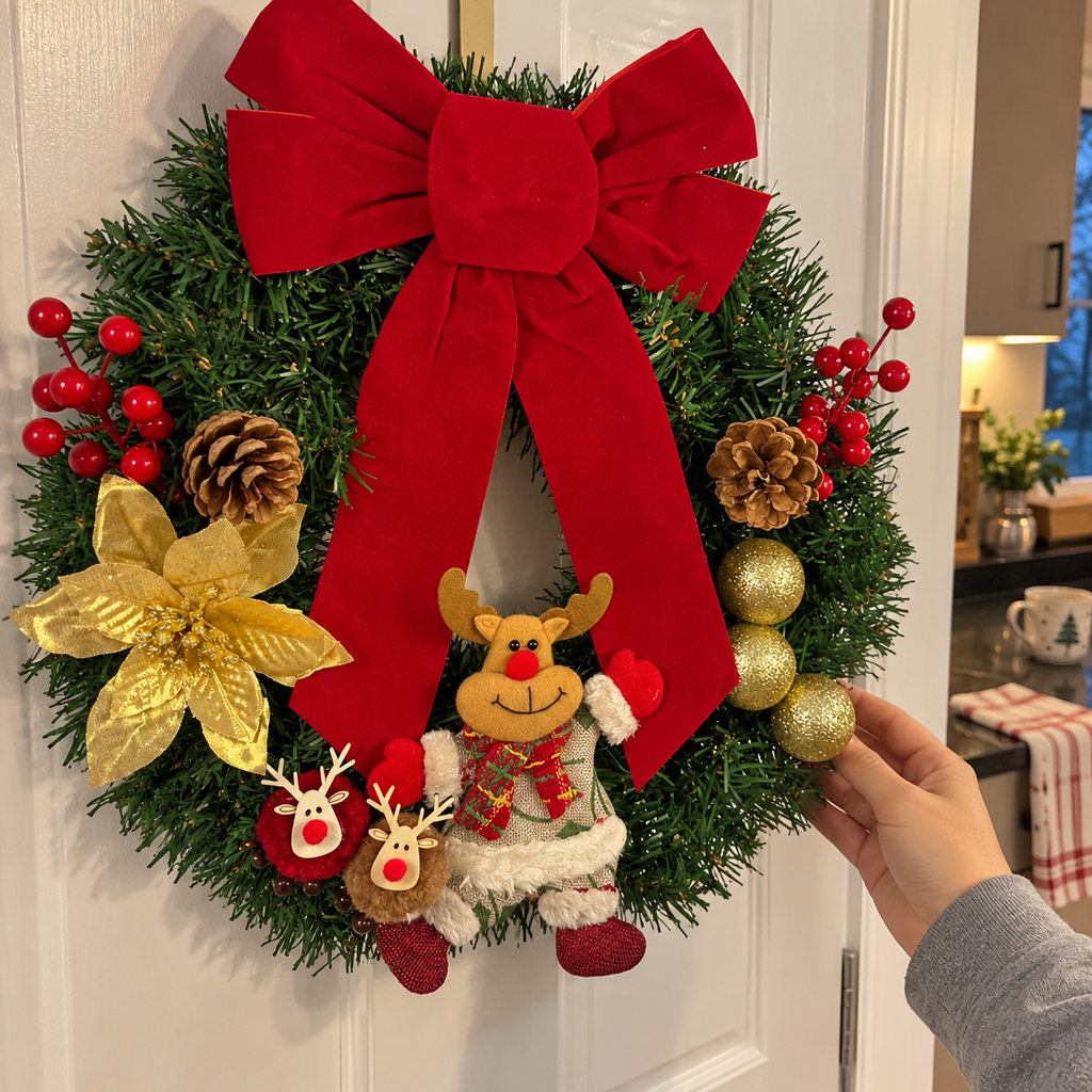 Christmas Character Bow Wreath Hanging Decoration