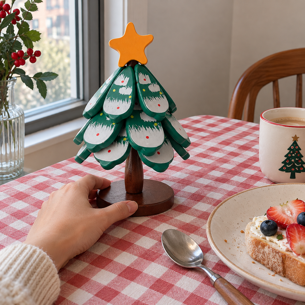 Christmas Tree Trivet Set with Display Stand