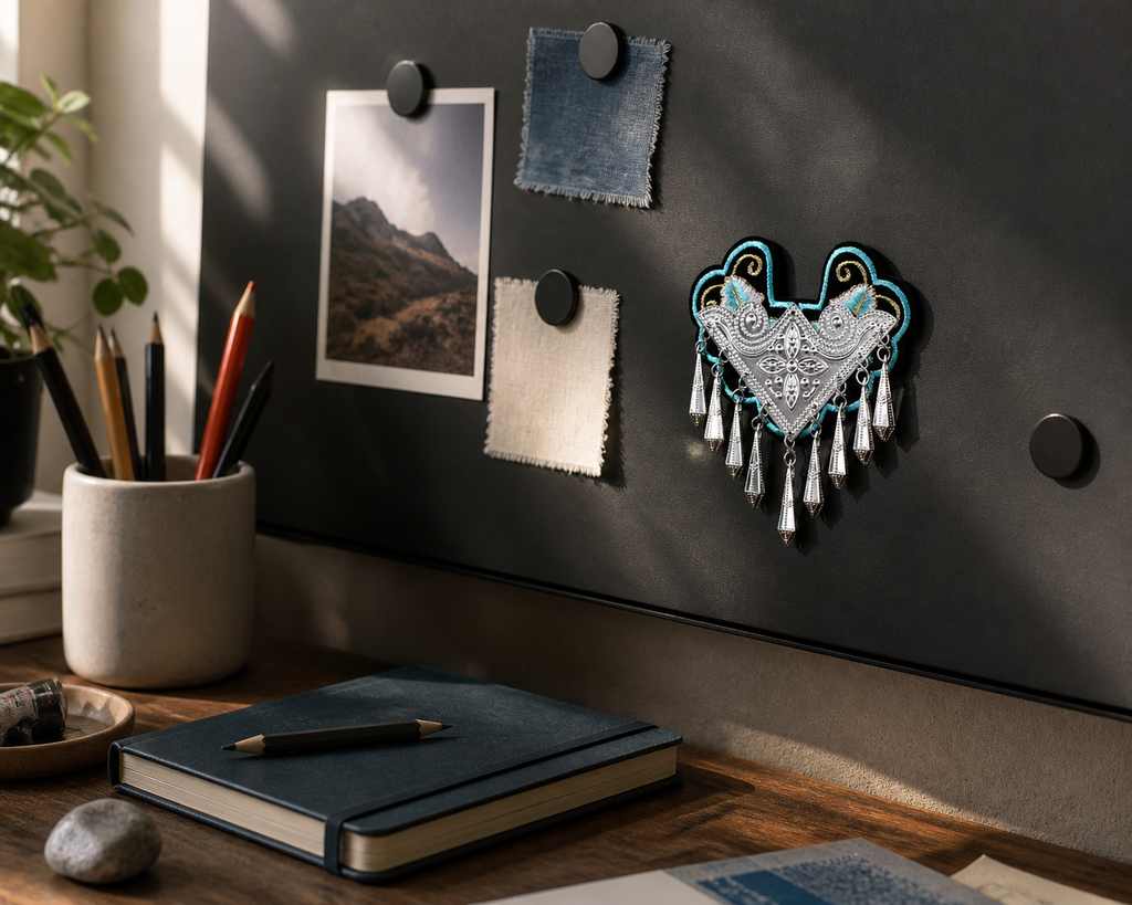 Miao Embroidery Fridge Magnet with Silver-Tone Tassel Charms