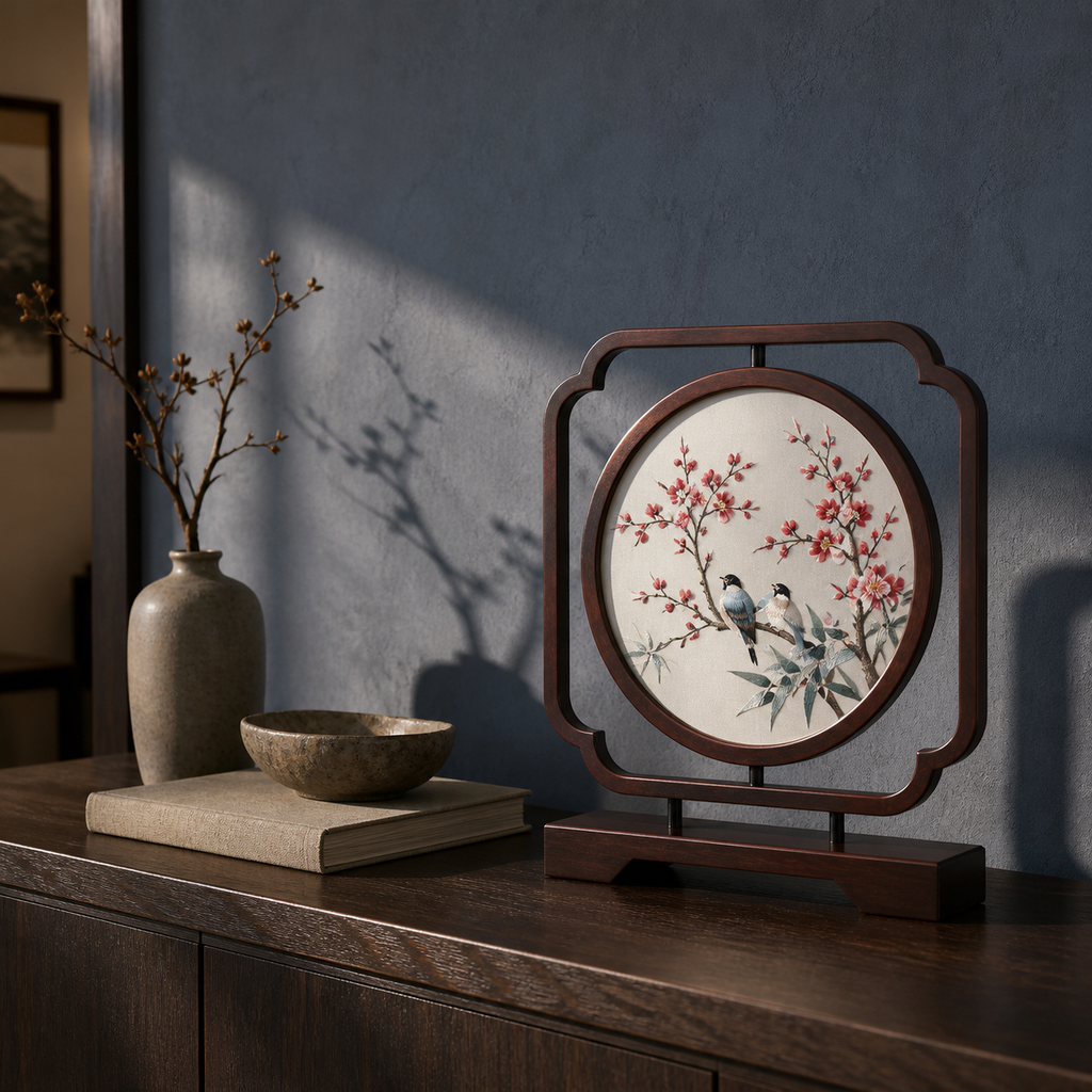 Handmade Double-Sided Su Embroidery Table Screen