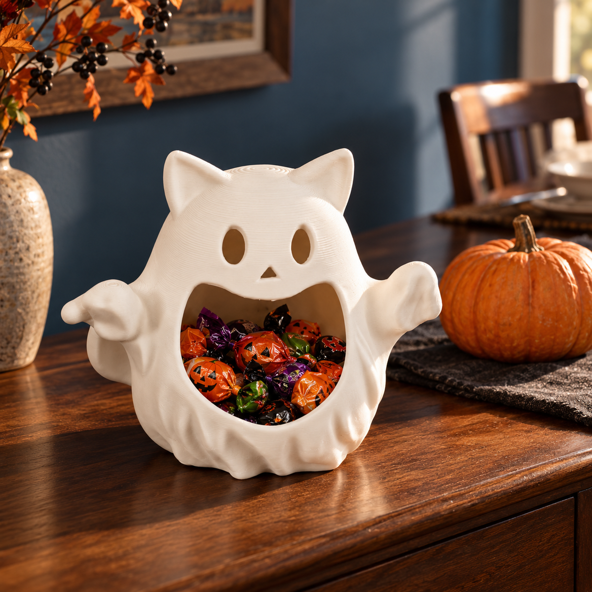 Ghost Cat Halloween Candy Dish