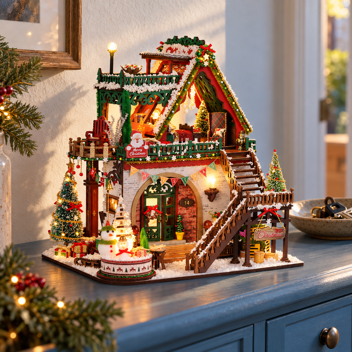 Snowy Christmas Lodge DIY Miniature House Kit