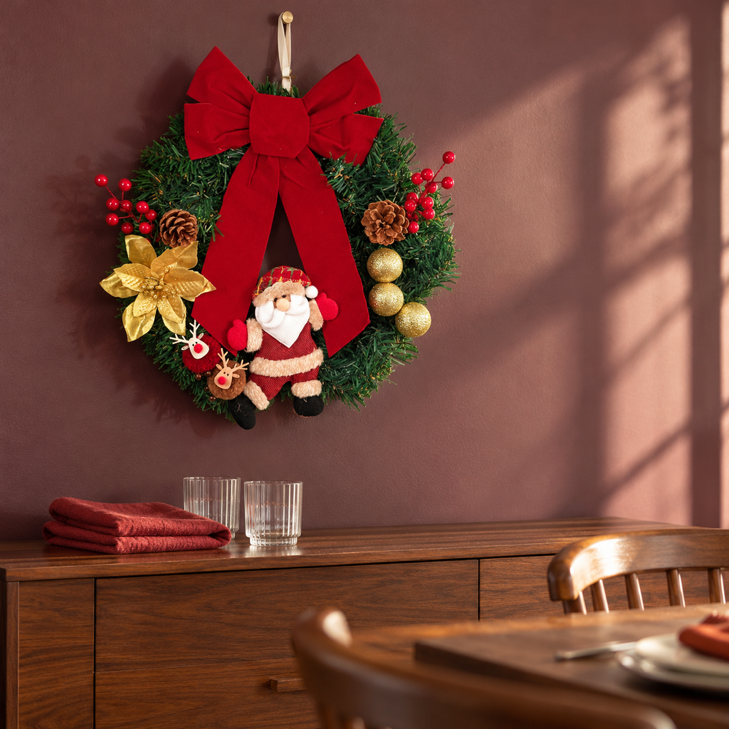 Christmas Character Bow Wreath Hanging Decoration