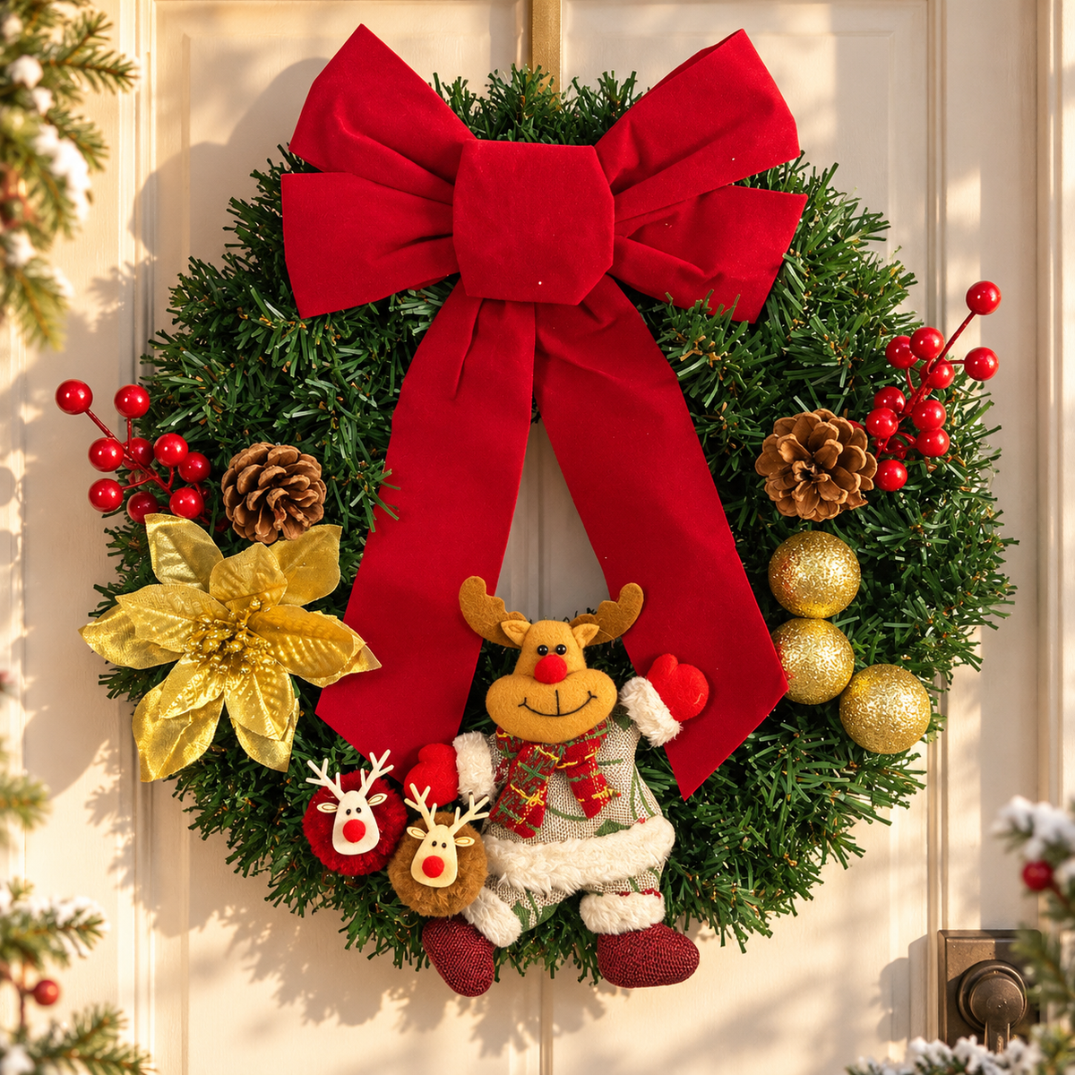 Christmas Character Bow Wreath Hanging Decoration