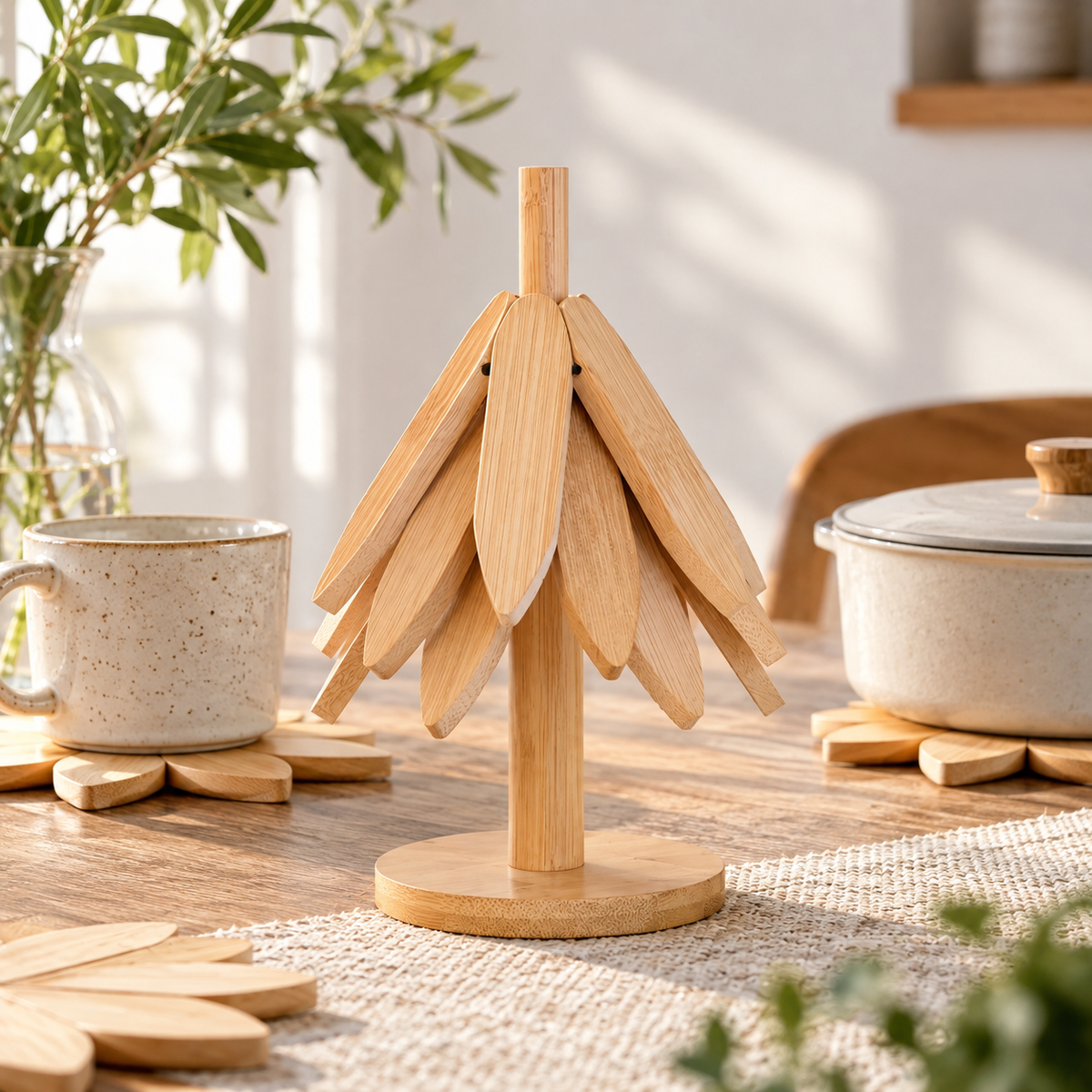Willow Leaf Tree Trivet Set with Stand