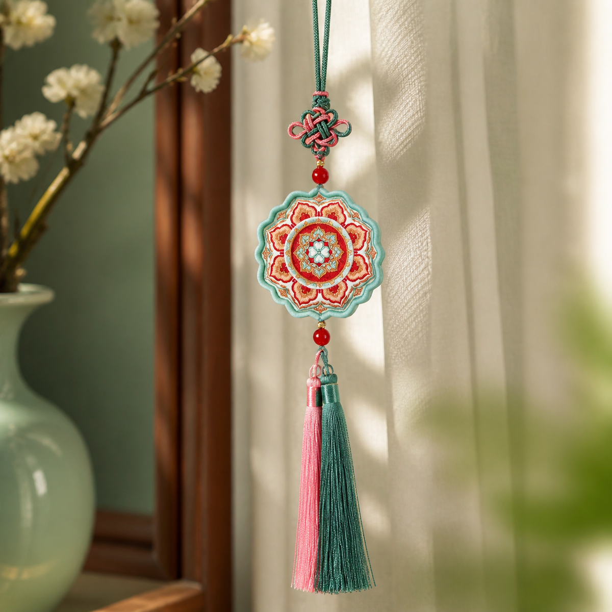 Embroidered Chinese Sachet Hanging Ornament with Tassel