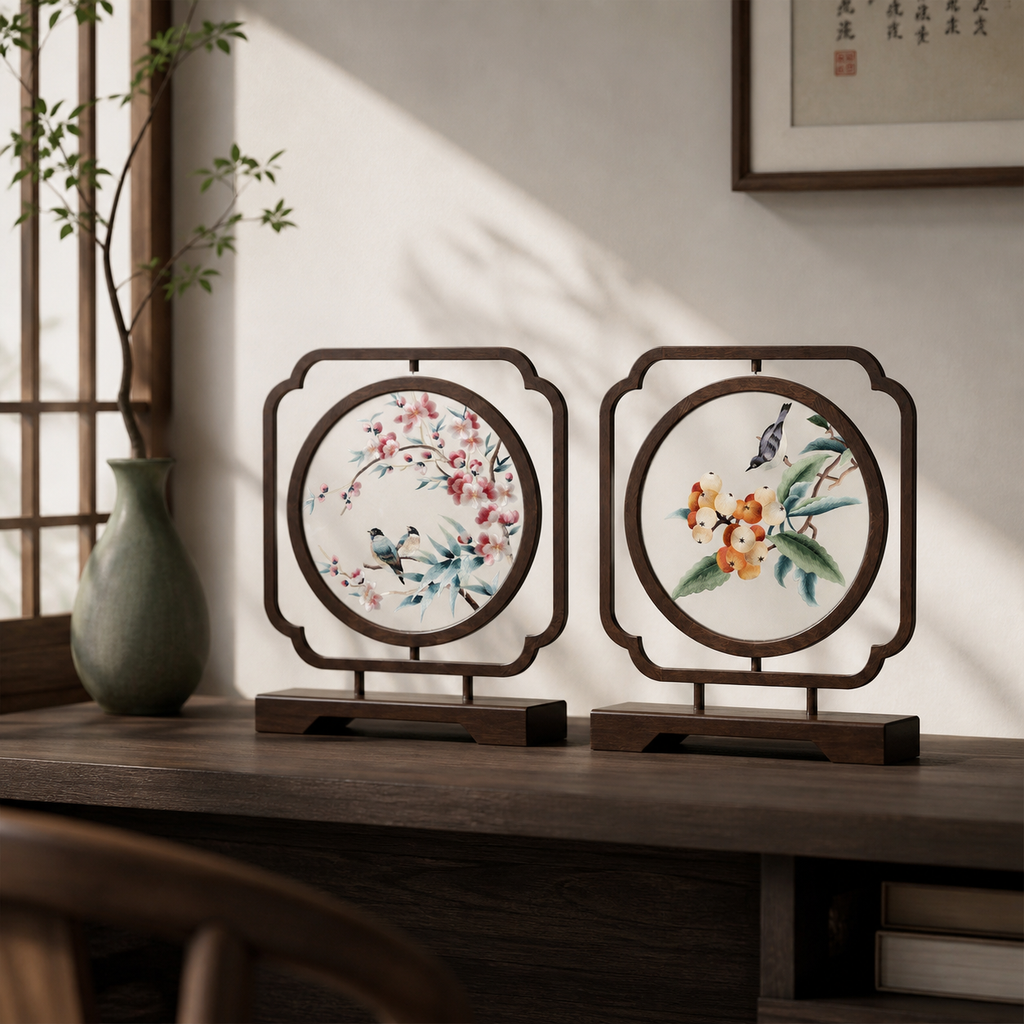 Handmade Double-Sided Su Embroidery Table Screen