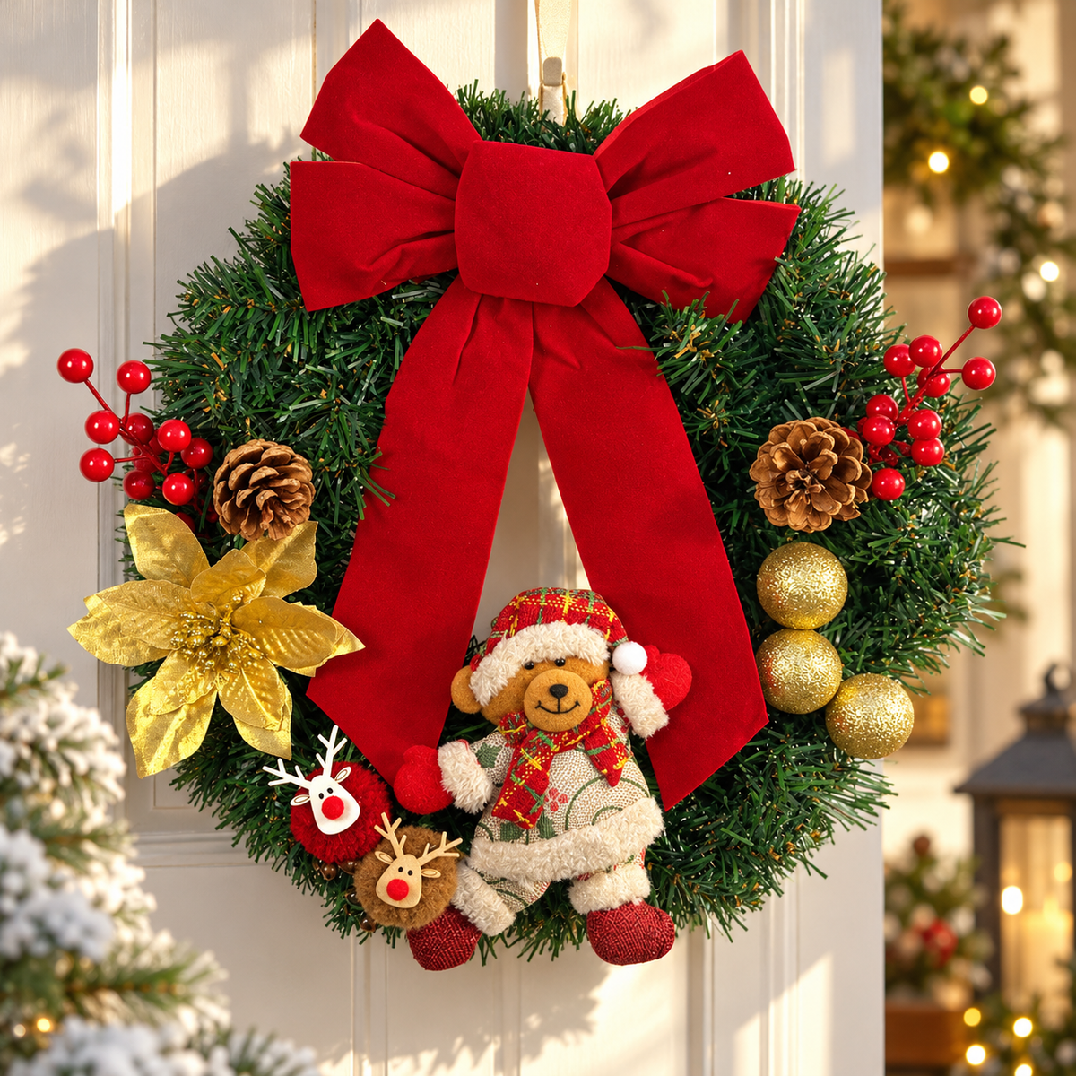 Christmas Character Bow Wreath Hanging Decoration