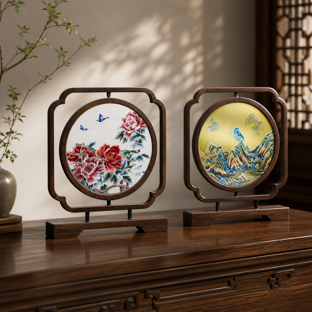 Handmade Double-Sided Su Embroidery Table Screen