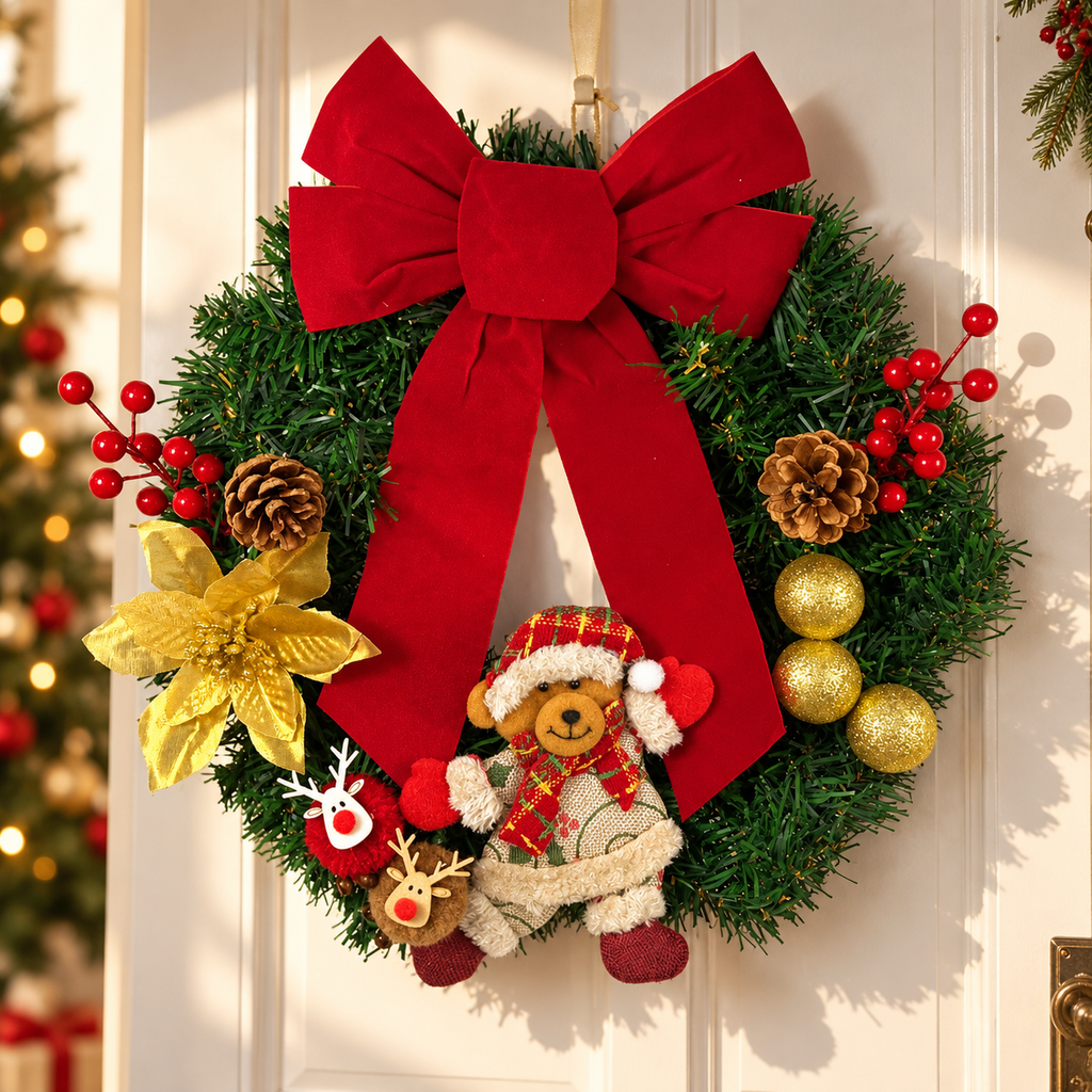 Christmas Character Bow Wreath Hanging Decoration