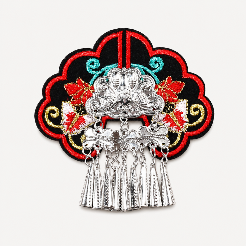 Miao Embroidery Fridge Magnet with Silver-Tone Tassel Charms