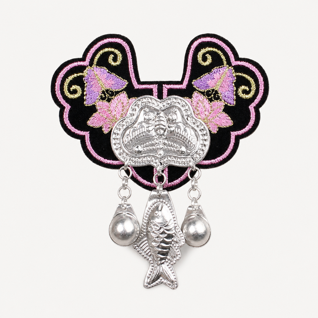 Miao Embroidery Fridge Magnet with Silver-Tone Tassel Charms