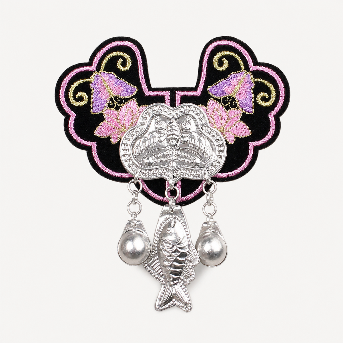 Miao Embroidery Fridge Magnet with Silver-Tone Tassel Charms