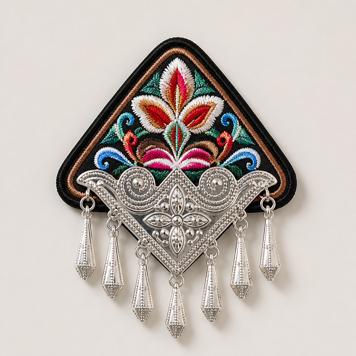 Miao Embroidery Fridge Magnet with Silver-Tone Tassel