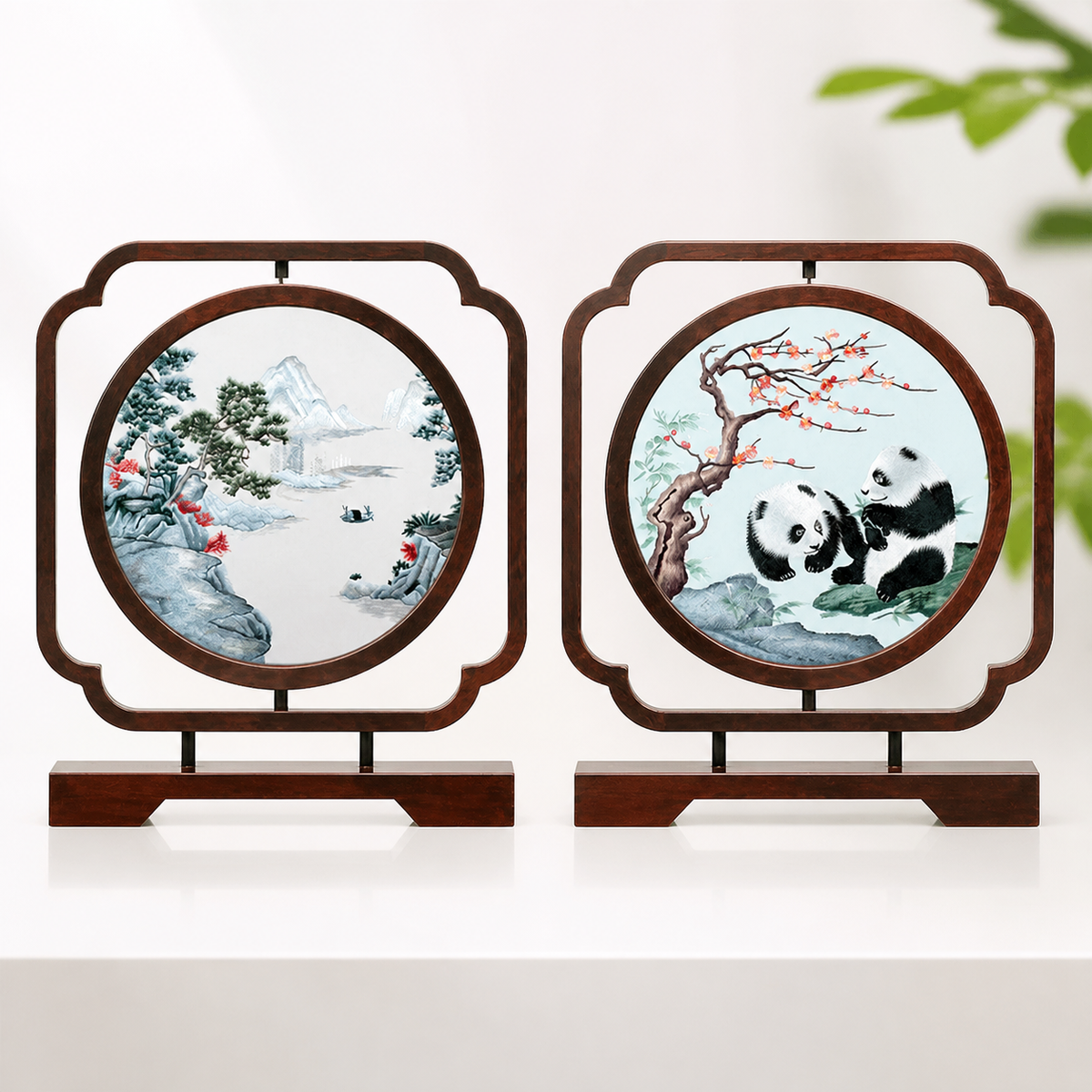 Handmade Double-Sided Su Embroidery Table Screen