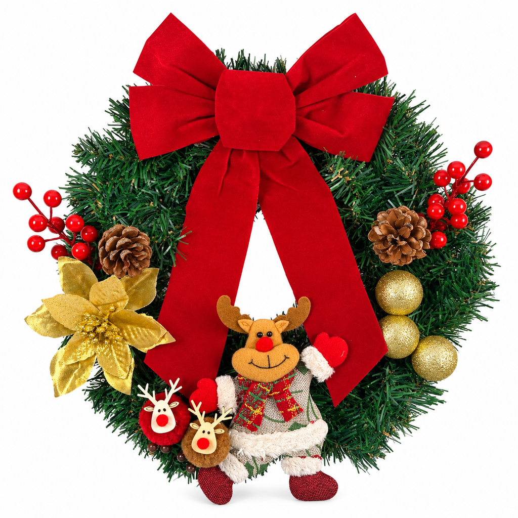 Christmas Character Bow Wreath Hanging Decoration