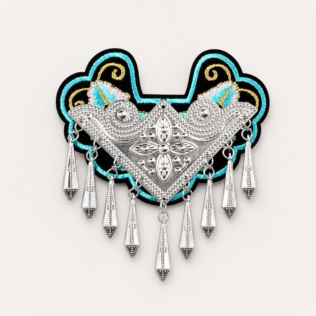 Miao Embroidery Fridge Magnet with Silver-Tone Tassel Charms