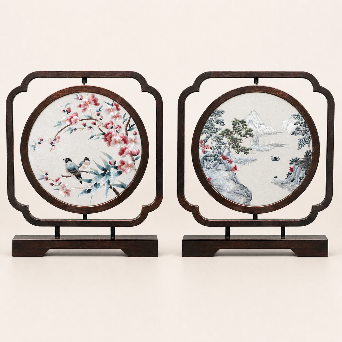 Handmade Double-Sided Su Embroidery Table Screen