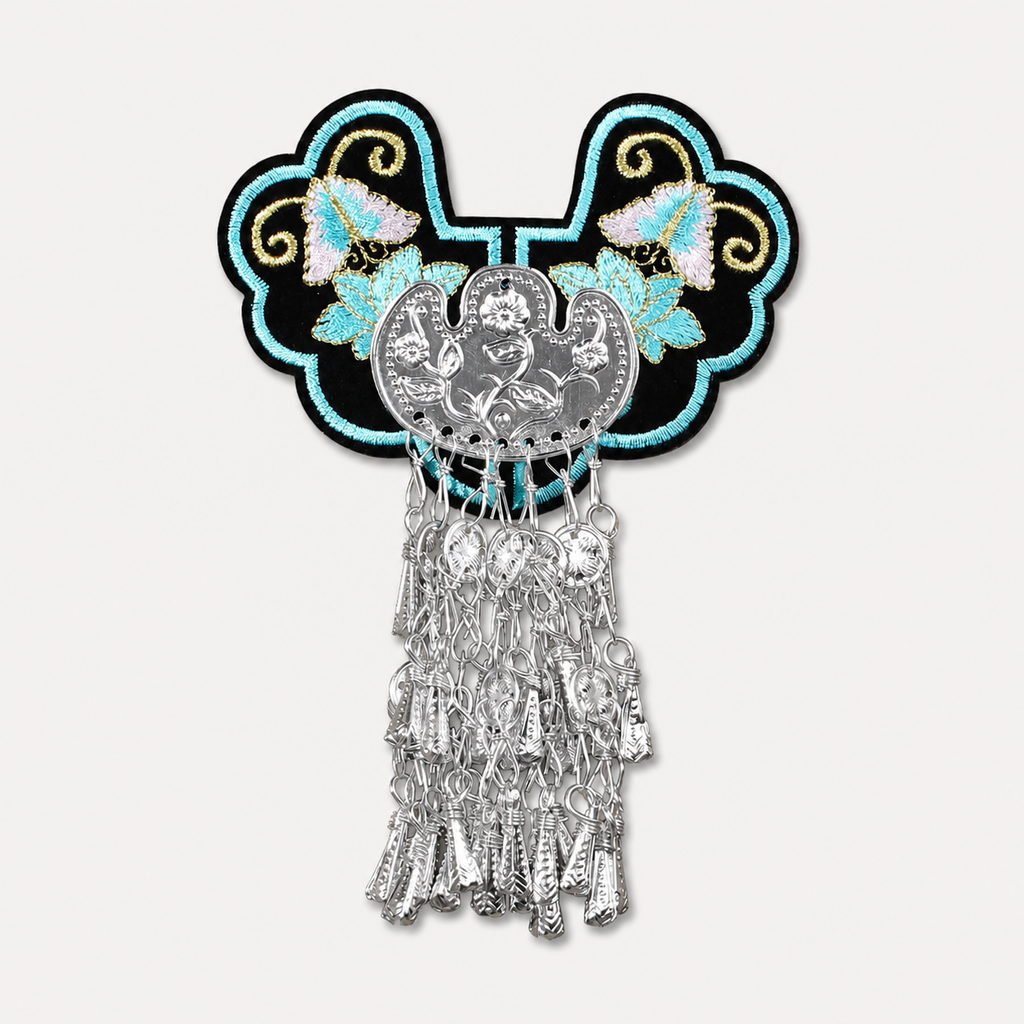Miao Embroidery Fridge Magnet with Silver-Tone Tassel Charms
