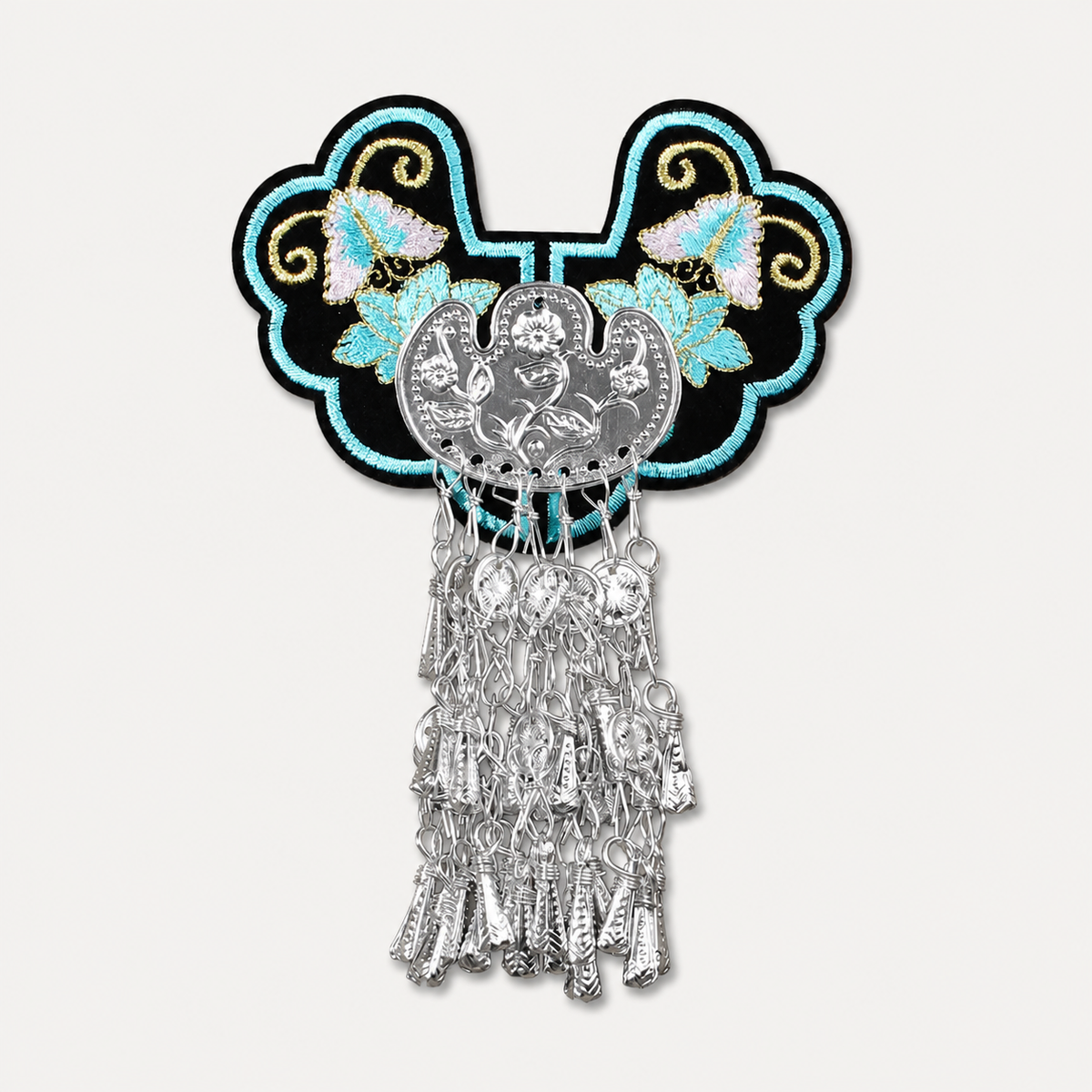 Miao Embroidery Fridge Magnet with Silver-Tone Tassel Charms