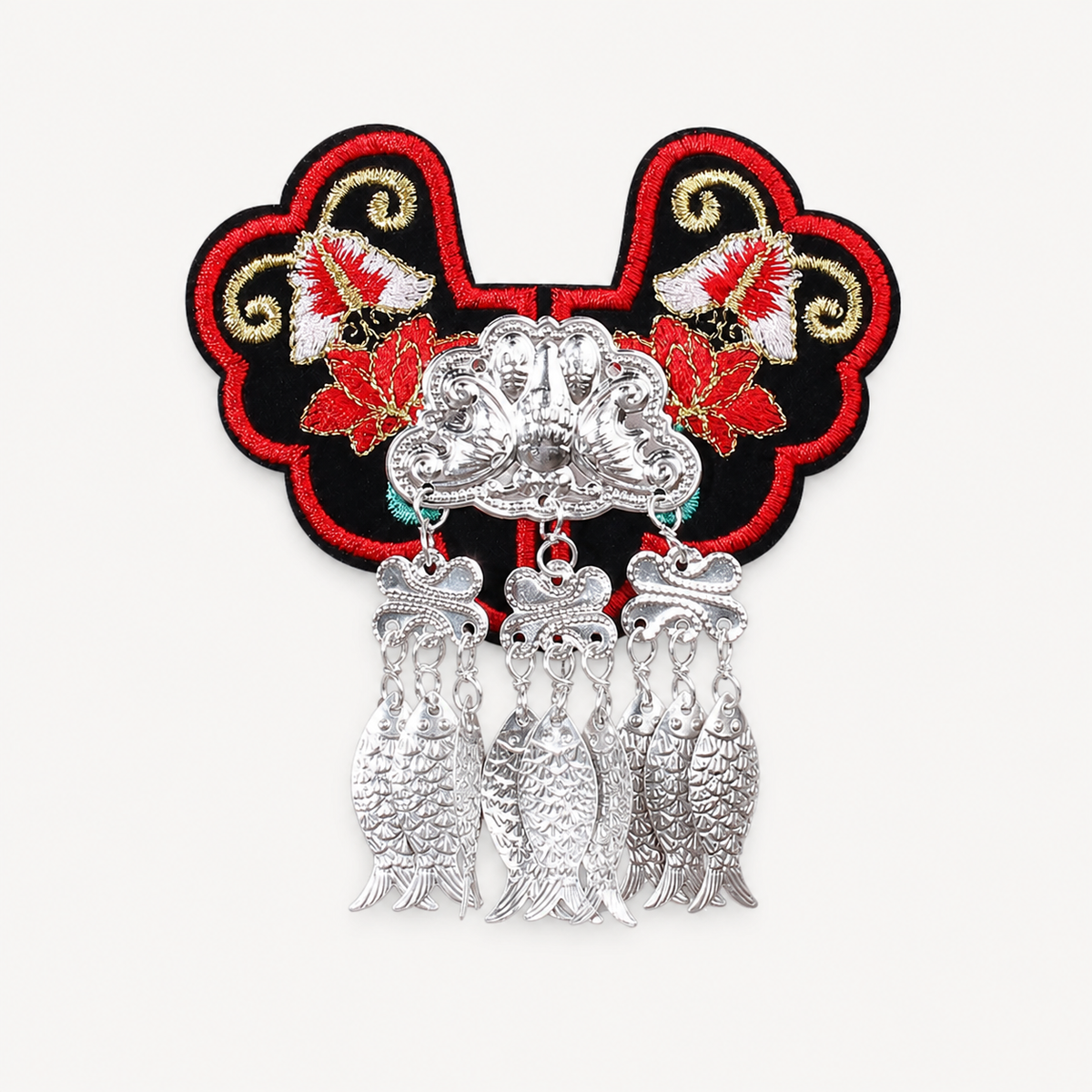Miao Embroidery Fridge Magnet with Silver-Tone Tassel Charms