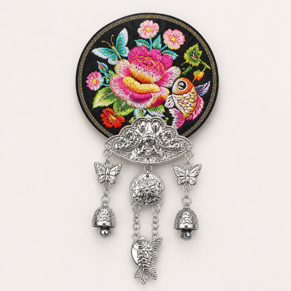 Miao Embroidery Fridge Magnet with Silver-Tone Tassel