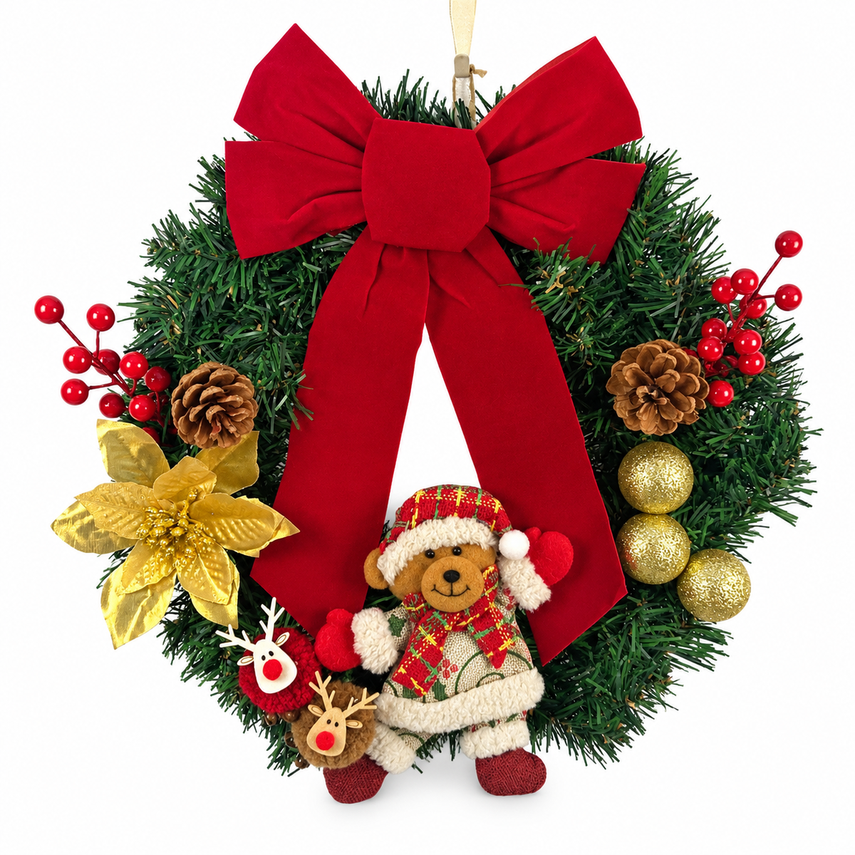 Christmas Character Bow Wreath Hanging Decoration