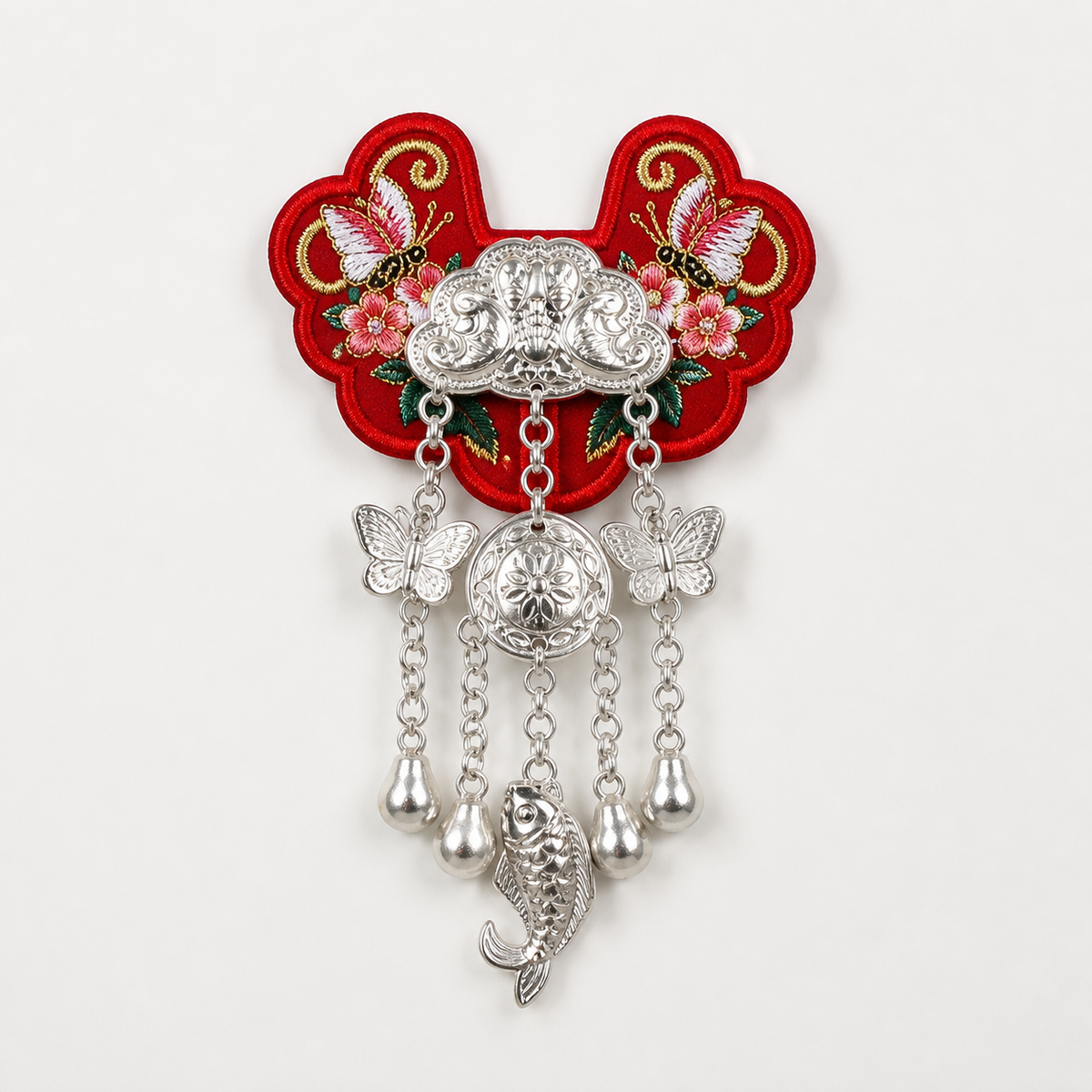 Miao Embroidery Fridge Magnet with Silver-Tone Tassel Charms