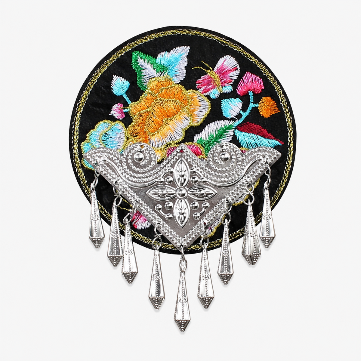 Miao Embroidery Fridge Magnet with Silver-Tone Tassel