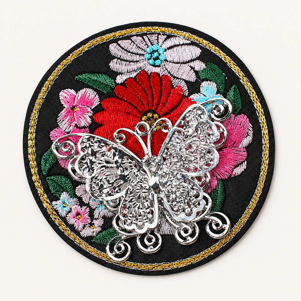 Miao Embroidery Fridge Magnet with Silver-Tone Tassel