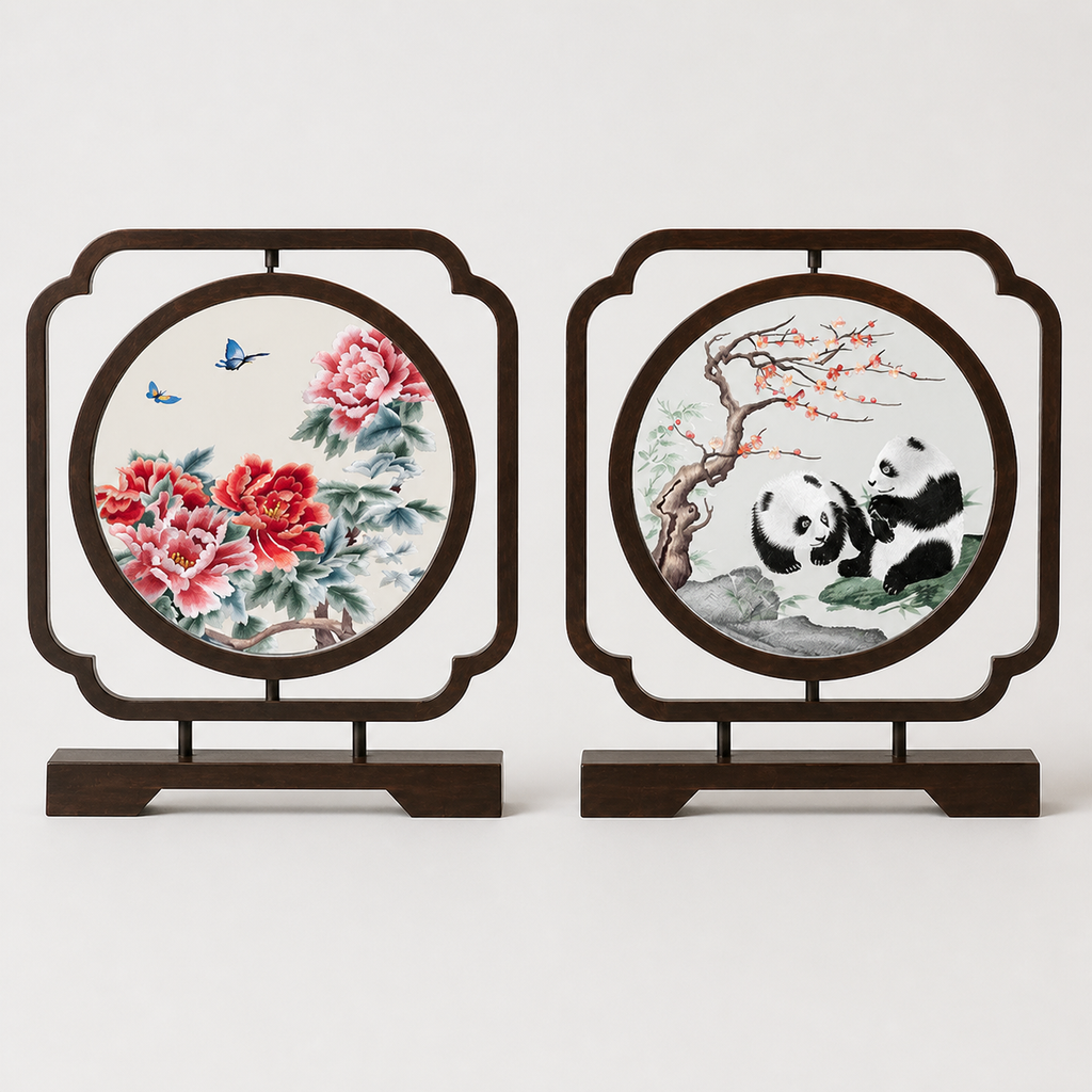 Handmade Double-Sided Su Embroidery Table Screen