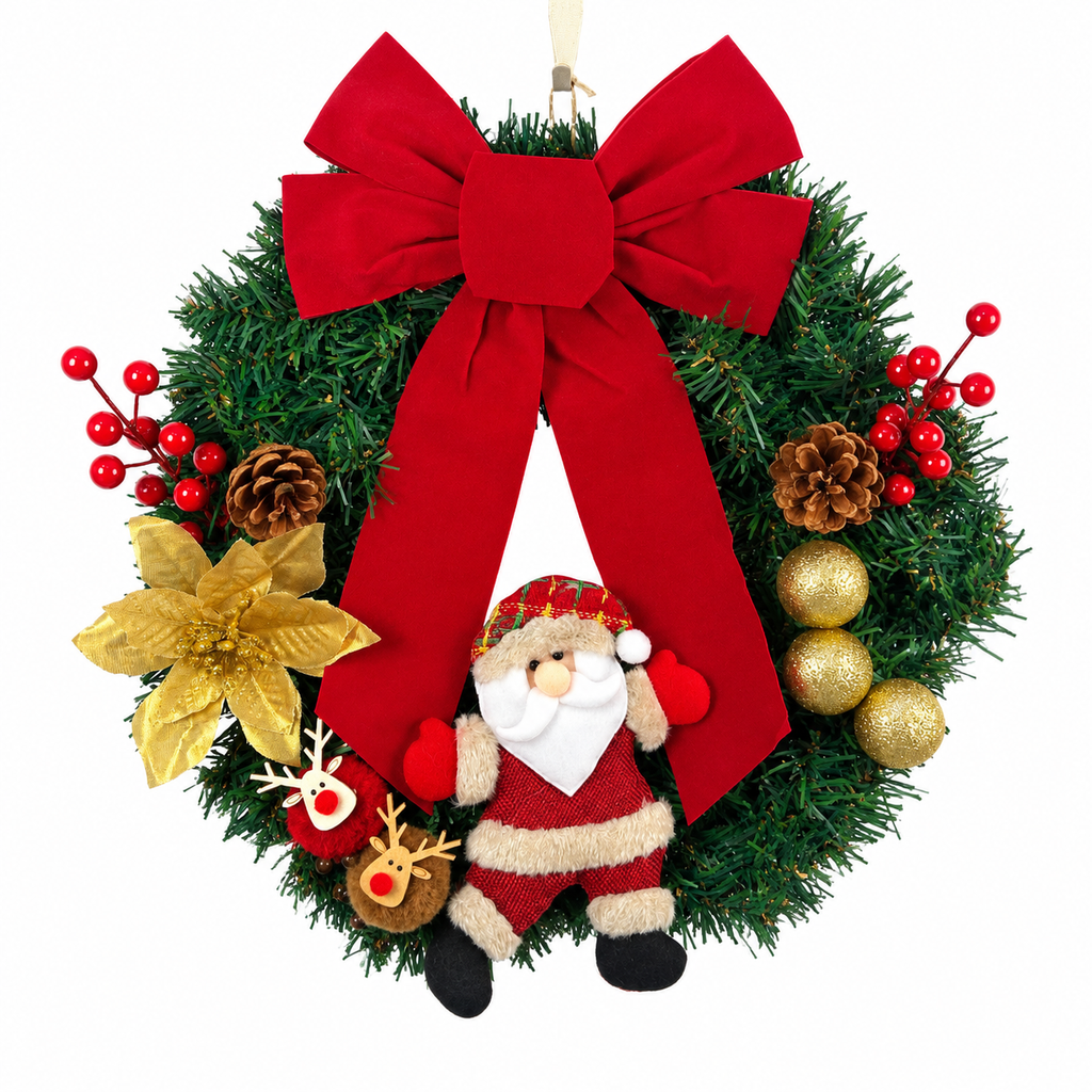 Christmas Character Bow Wreath Hanging Decoration