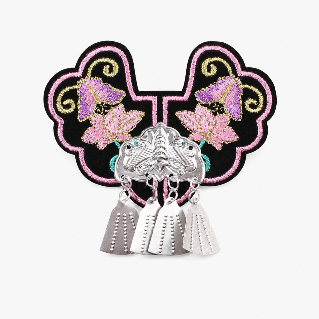 Miao Embroidery Fridge Magnet with Silver-Tone Tassel Charms