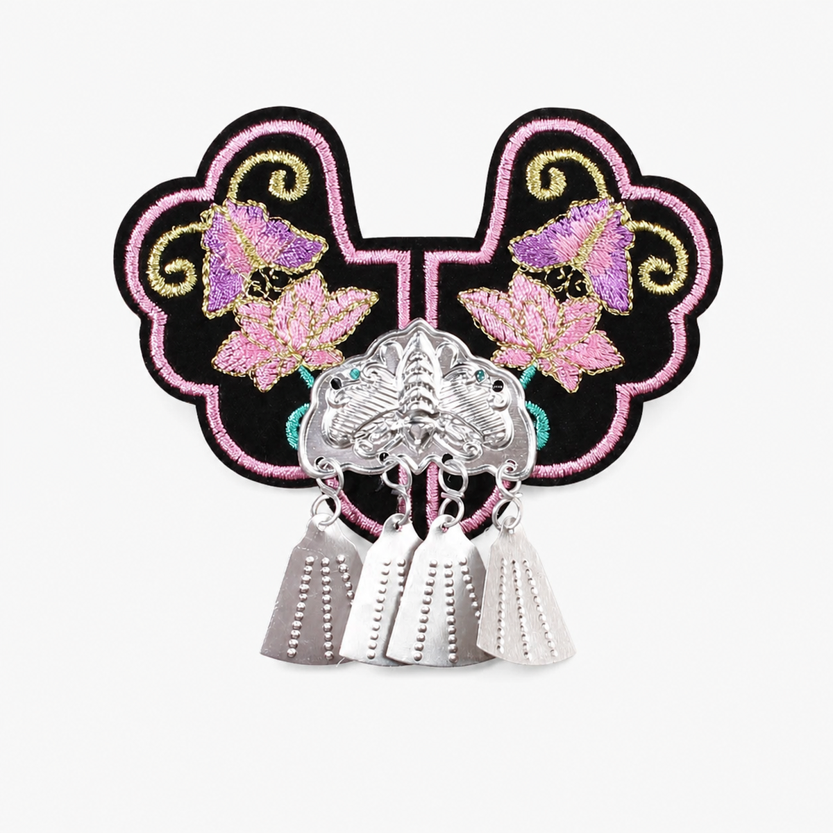 Miao Embroidery Fridge Magnet with Silver-Tone Tassel Charms